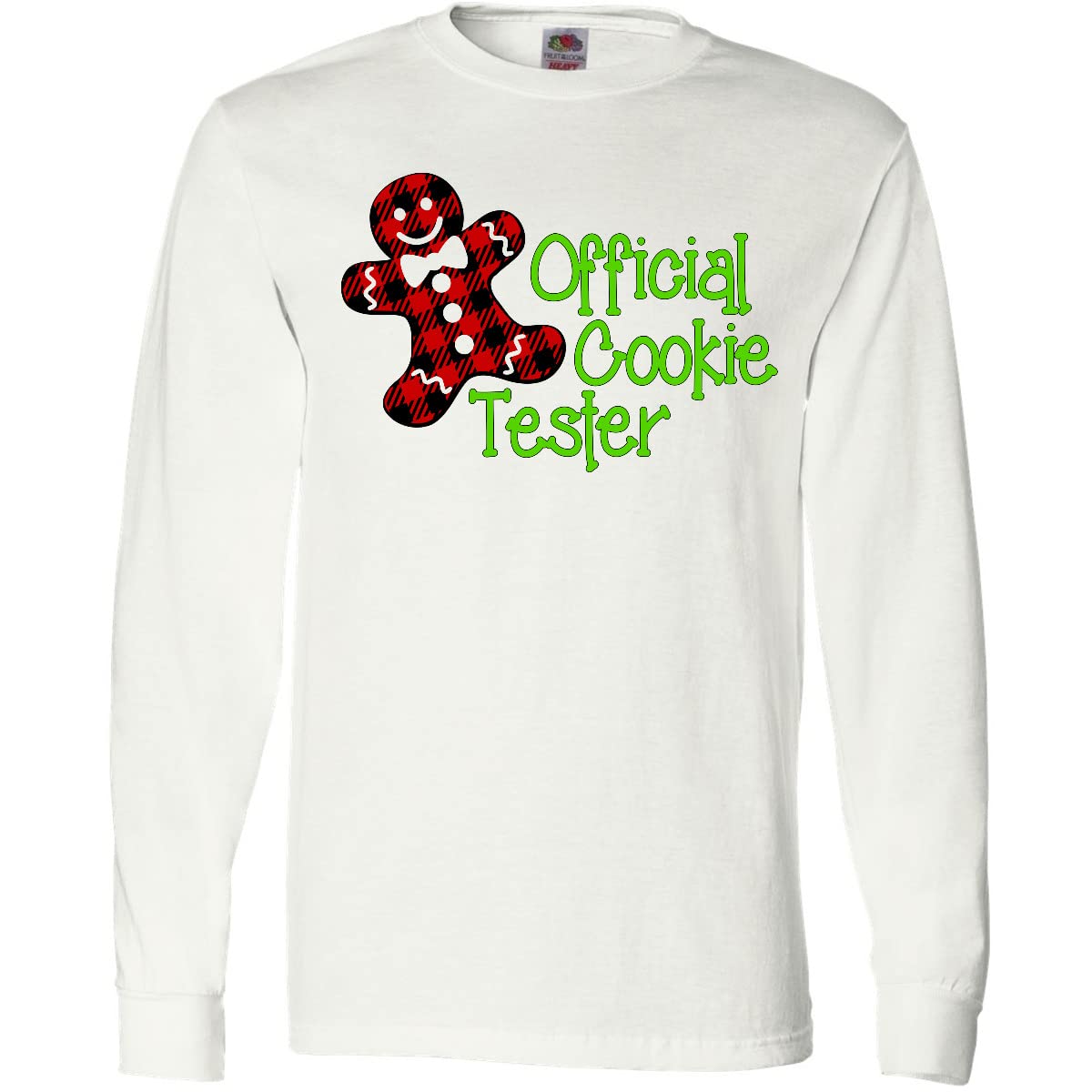 Inktastic Official Cookie Tester Red Plaid Gingerbread Print Adult Long Sleeve T-Shirt - Perfect for Christmas Baking, Holiday Parties & Festive Gift Giving