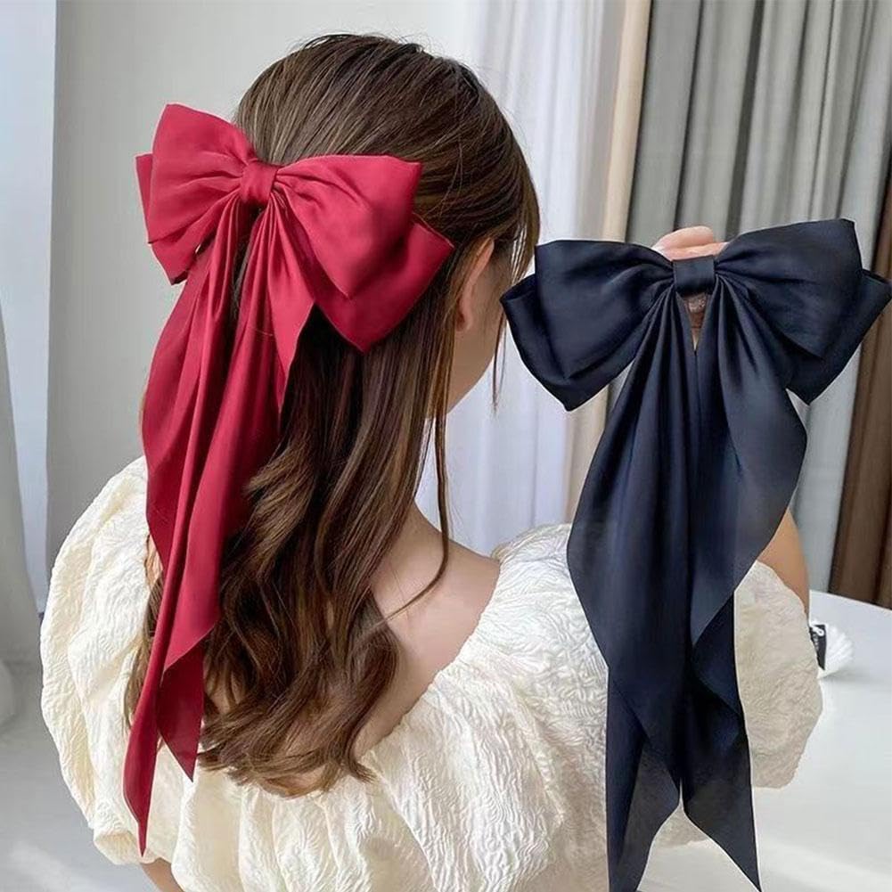 Elegant Large Bow Ribbon Hair Clip for Women - Soft Satin Hair Accessories, Fashion Hairpin & Headband for Parties, Weddings, Daily Styling