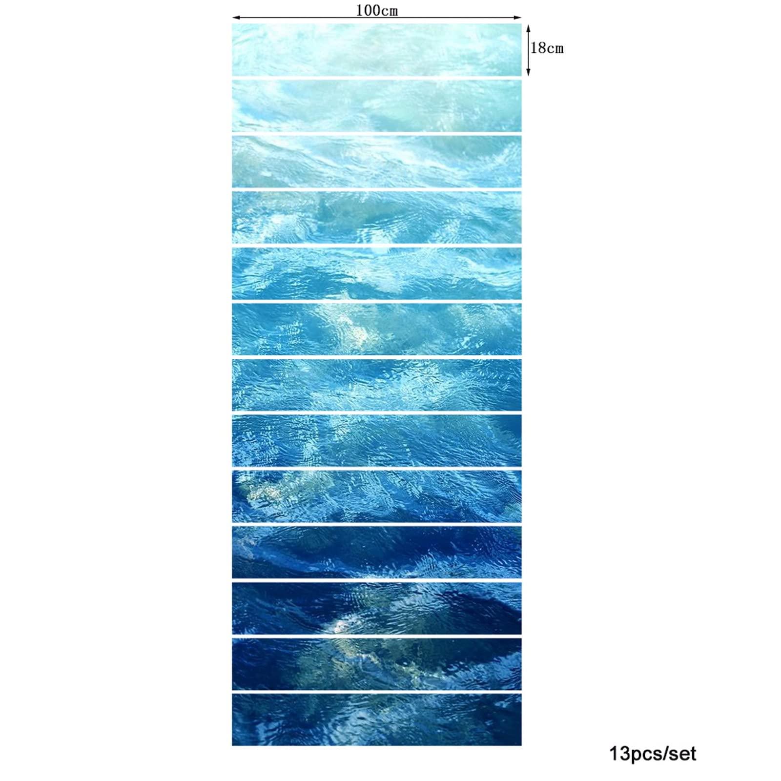 3D Self-Adhesive Removable Ocean Wave Stair Stickers - Blue Water Texture Vinyl Decals for Stair Risers, Kitchen Tiles & Walls (13-Piece Set) - Perfect for Home Decor, Beach Theme Rooms & DIY Interior Design