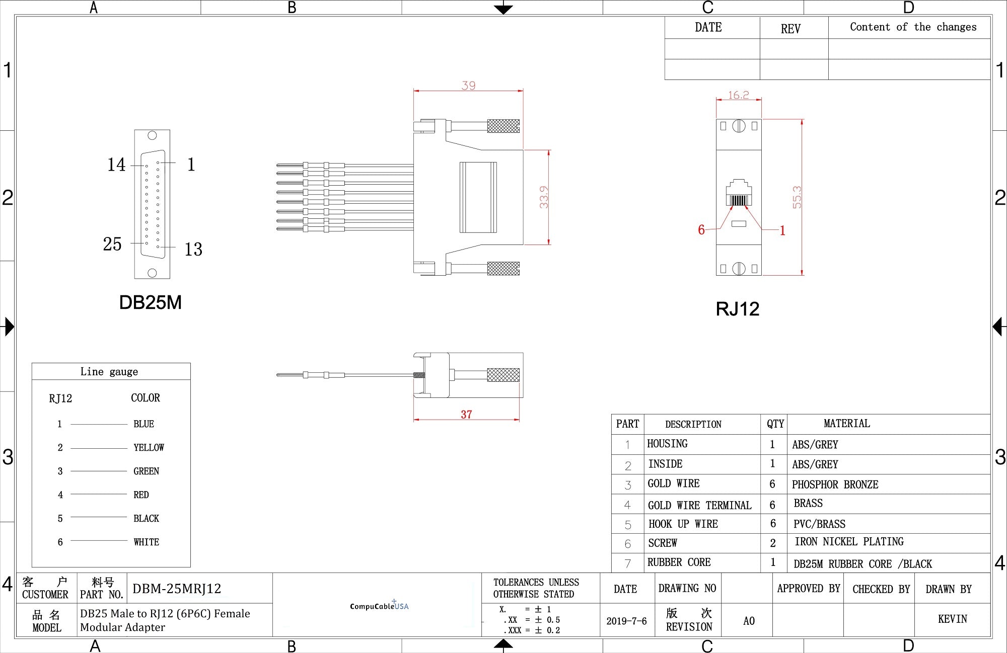 DB25 Male to RJ12 (6P6C) Female Modular Adapter - Gray (10 Pack) - Ideal for Networking, Telecom & Data Center Connectivity