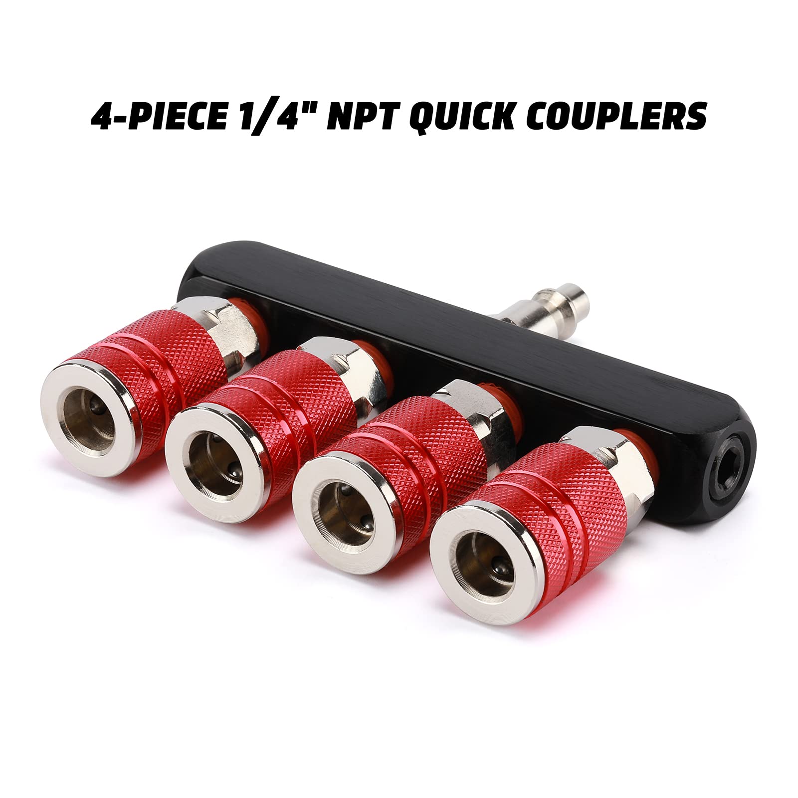 AIRTOON 4-Way Straight Air Manifold Splitter with 4 Couplers - 1/4