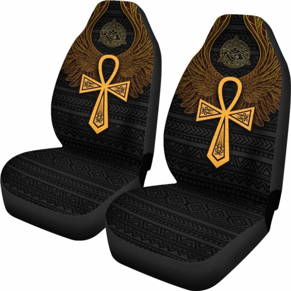 Premium African Print Car Seat Covers - Ancient Egypt Ankh & Horus Wings Design - Universal Fit for Cars, SUVs & Trucks - Perfect for Road Trips, Daily Commute & Cultural Style Enhancement