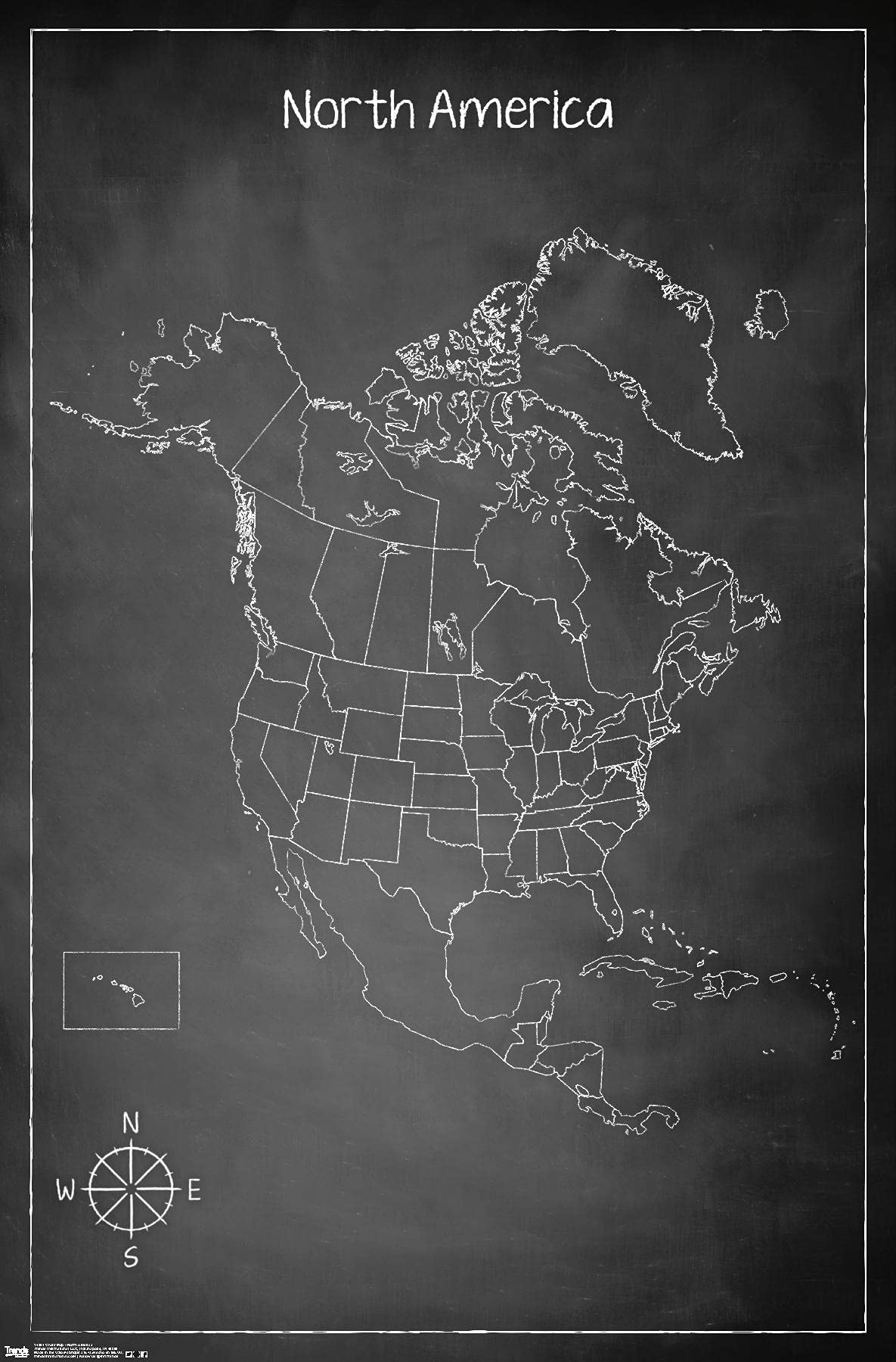 Trends International Chalk Map - North America Premium Wall Poster 22.375