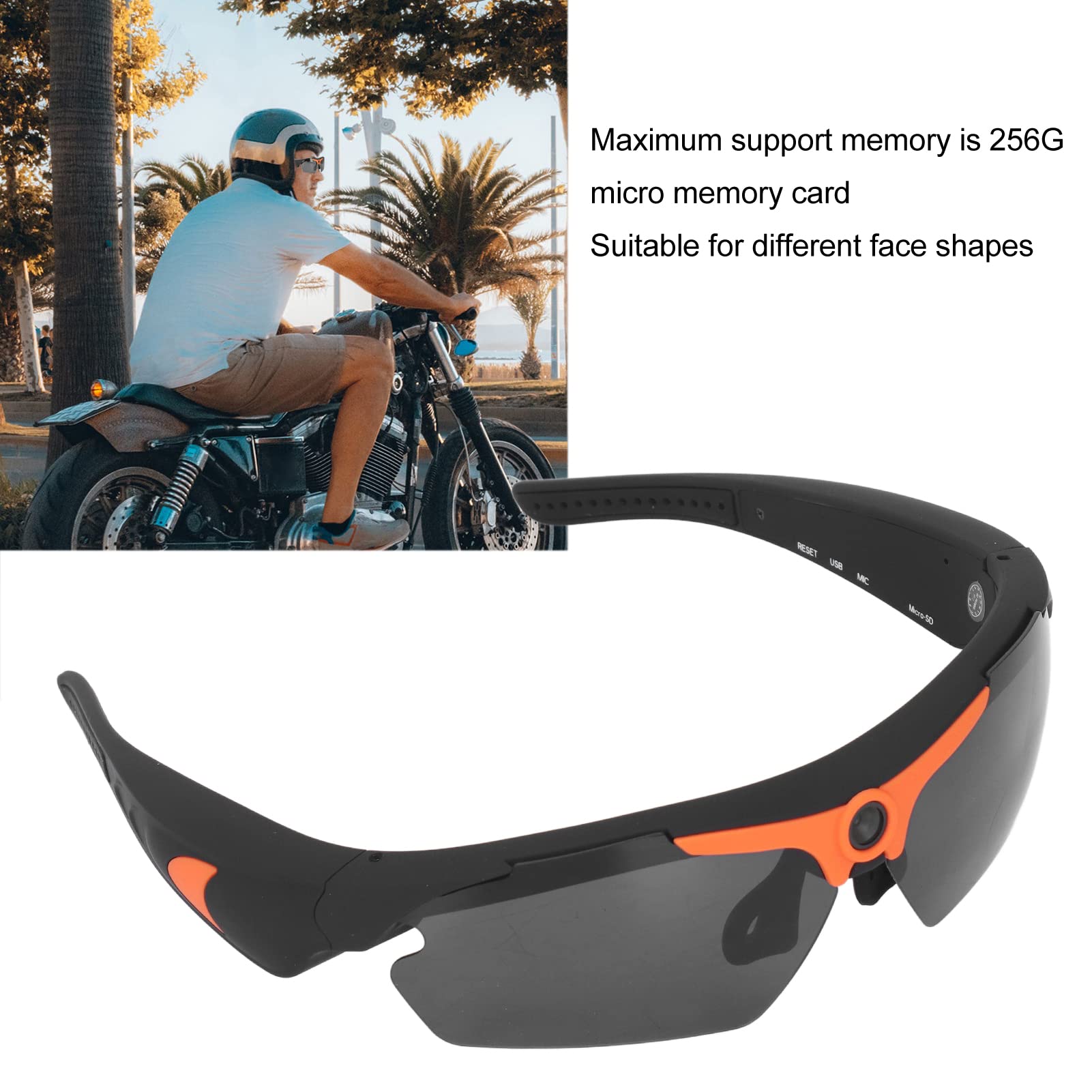 1080P HD Video Recording Camera Glasses with 256GB Support - Orange Sports Sunglasses for Cycling, Driving, Hiking, Fishing & Hunting | Hands-Free Action Camera for Outdoor Adventures