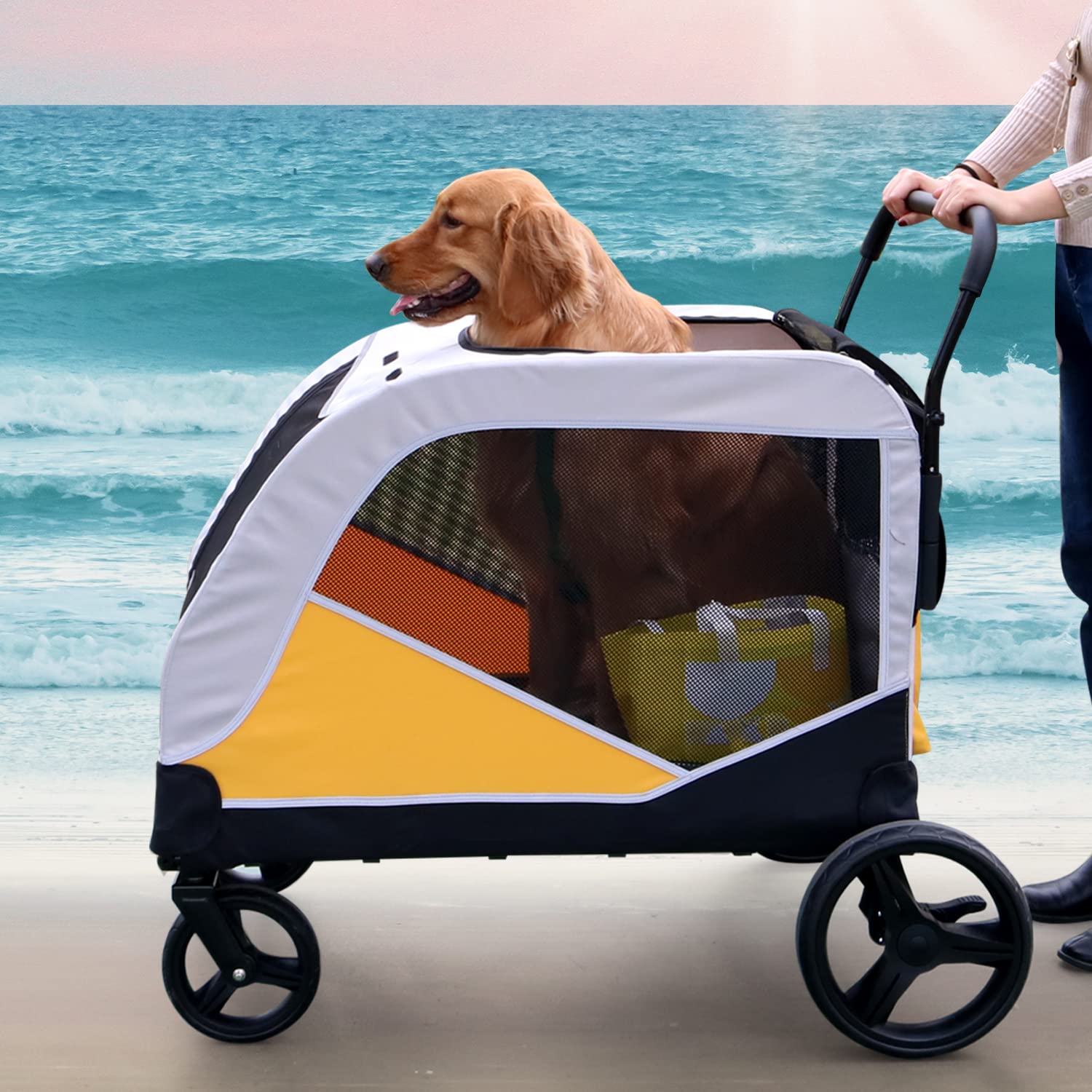 Extra Large Dog Stroller for Medium & Small Dogs - Heavy Duty Pet Wagon with Wheels for Hiking, Jogging & Outdoor Adventures (Supports Up to 200lbs) - Perfect for Park Visits, Vet Trips & Daily Walks