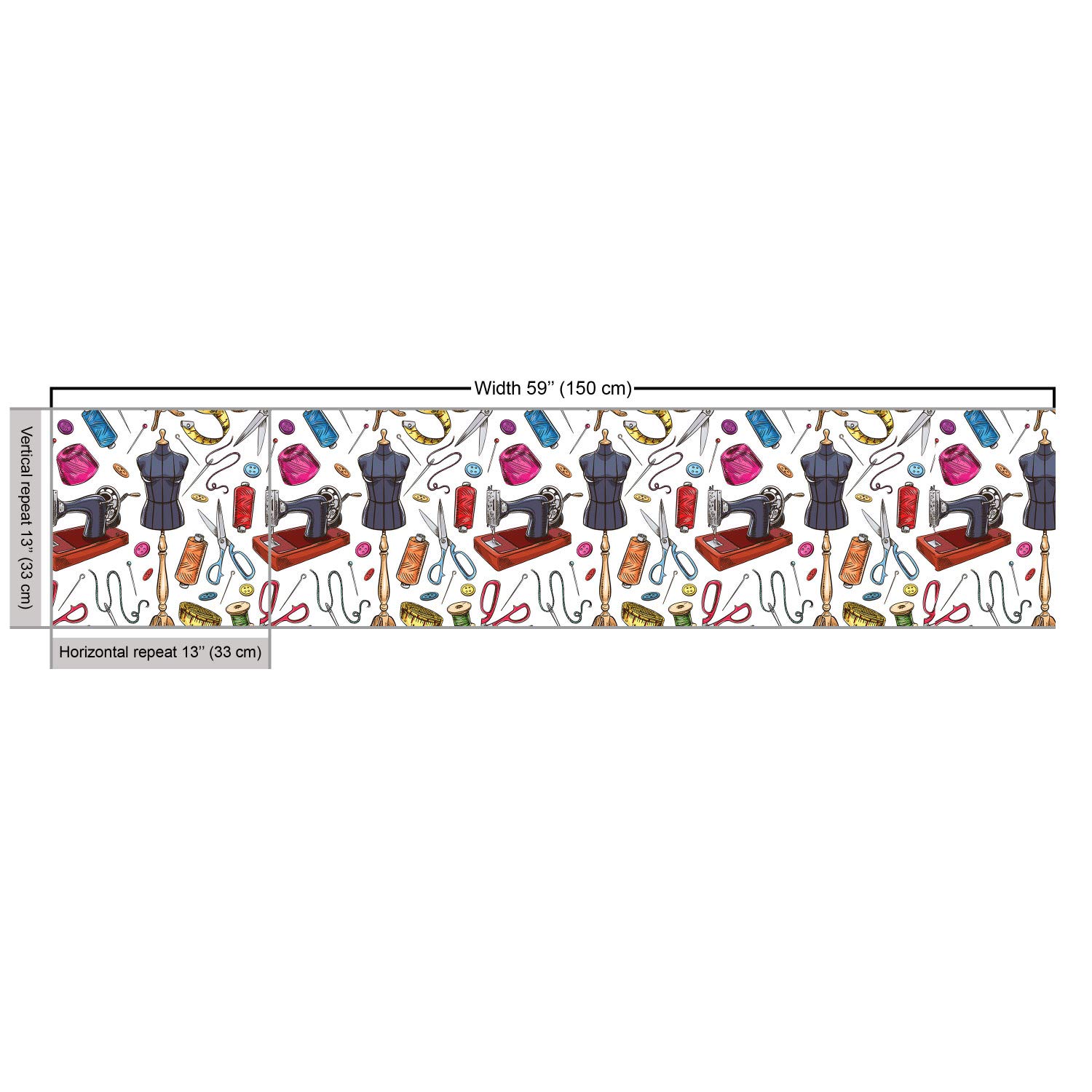 Lunarable Cartoon Sewing Machine & Tape Measure Pattern Fabric by The Yard - 10 Yards Purple Blue Pink Decorative Upholstery Fabric for DIY Home Decor, Curtains, Pillows & Craft Projects