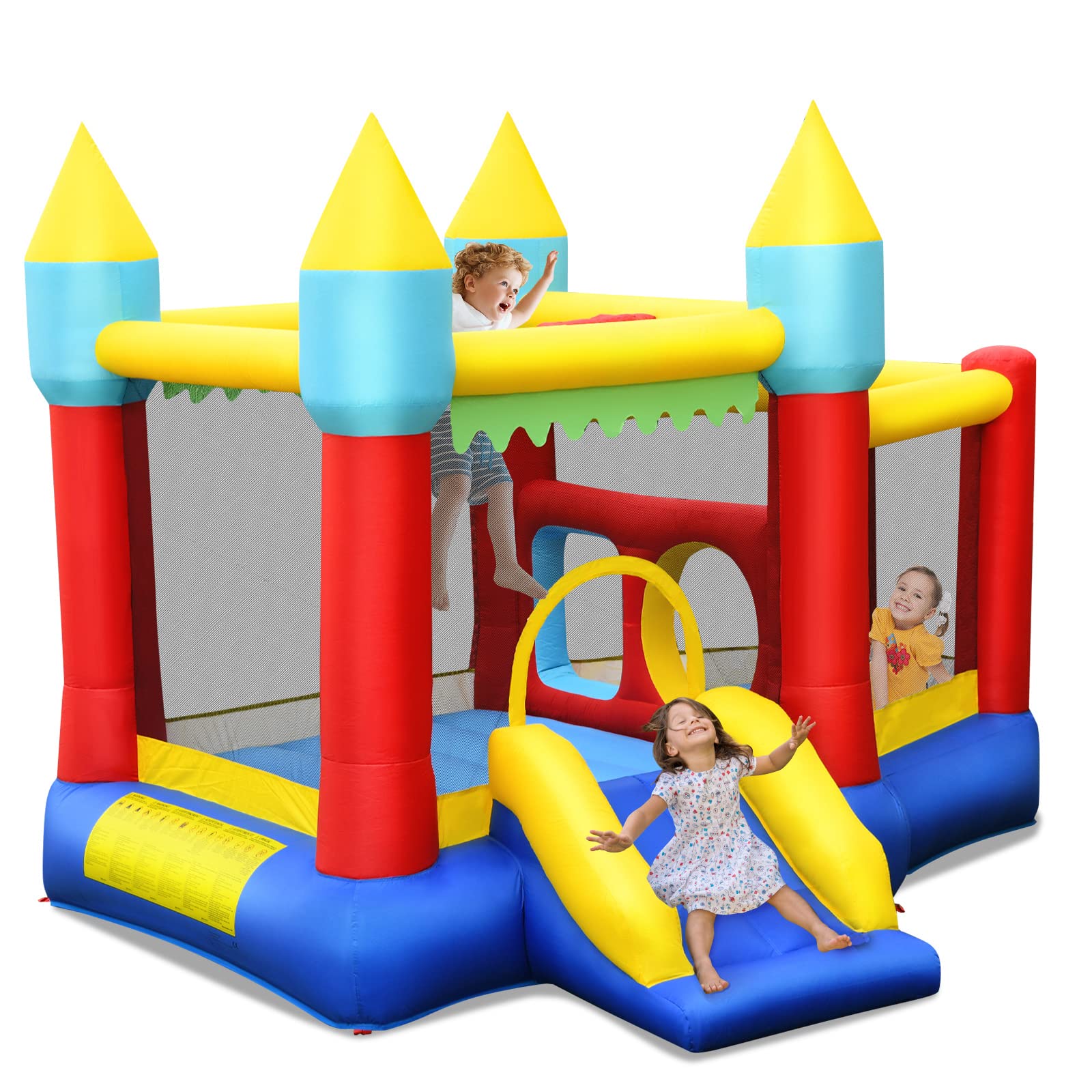 HONEY JOY Inflatable Bounce House with Slide & Ball Pit - Kids Outdoor Play Center for Birthday Parties, Backyard Fun, and Summer Activities - Includes Basketball Hoop & Stakes (Blower Not Included)