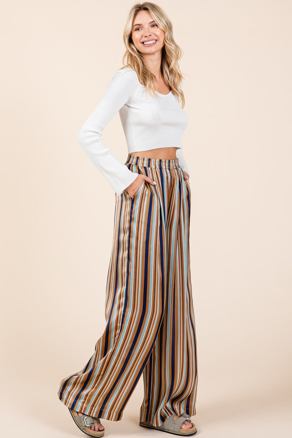 Women's Satin Elastic Waist Wide Leg Lounge Pants - Comfortable Resort Wear for Vacation, Yoga & Home Relaxation