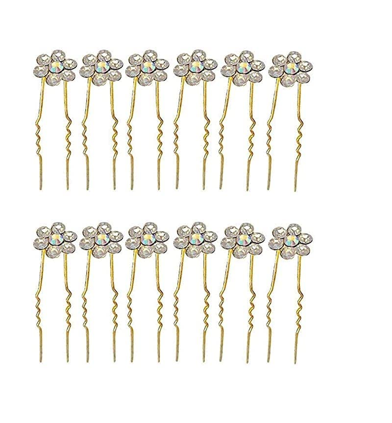 Diversa Crystal Flower Hair Bun Pins Set of 12 - Elegant Bridal Hair Accessories for Women & Girls | Wedding, Prom, Party, Special Occasion Updos