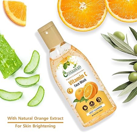 Vitamin C Face Wash for Radiant Skin - 100ml Chemical-Free Cleanser with Orange Exfoliating Beads | Daily Brightening Facial Cleanser for Glowing Complexion | Perfect for Morning & Night Skincare Routine