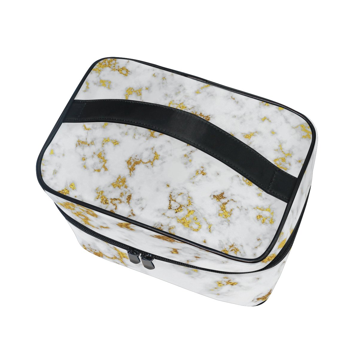 Cooper Girl Gold Marble Cosmetic Bag - Waterproof Travel Makeup Organizer with Mirror | Perfect for Travel, Gym & Daily Beauty Storage