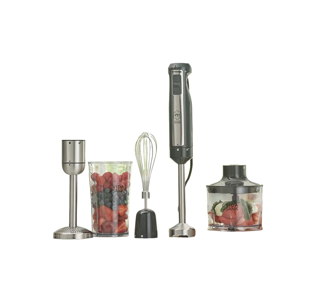 Vida Sana 4-in-1 Immersion Blender - Powerful Handheld Stick Blender with Whisk, Chopper & Frother - Perfect for Smoothies, Soups & Baby Food - Princess House Premium Kitchen Tool