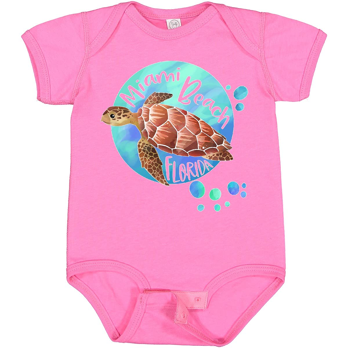 Inktastic Miami Beach Florida Swimming Sea Turtle with Bubbles Baby Bodysuit - Cute Ocean-Themed Outfit for Beach Vacations & Summer Adventures