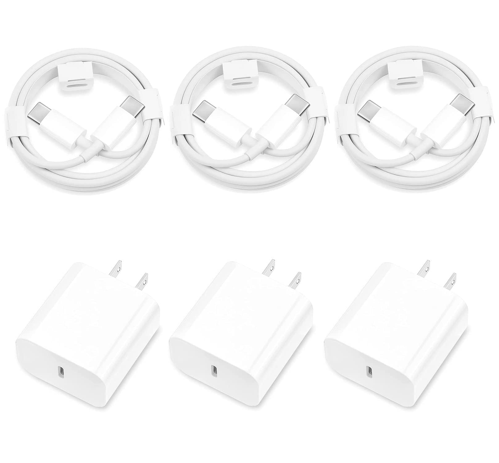 3 Pack 20W USB C Fast Charger Block with 6FT USB C to C Cable - PD Compatible for iPhone 16/16 Plus/16 Pro/16 Pro Max/15/15 Plus/15 Pro/15 Pro Max - Perfect for Home, Office & Travel Charging