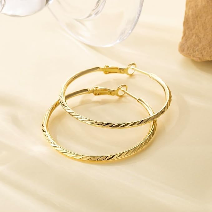 14K Gold Hoop Earrings for Women - Large Thick 3x42mm Hoops - Perfect for Everyday Wear, Parties & Special Occasions