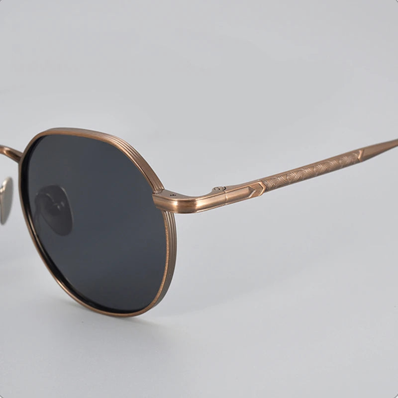 Black Titanium Polarized Sunglasses for Men - Full Rim Round Frame UV Protection - Perfect for Driving, Outdoor Sports & Fashion