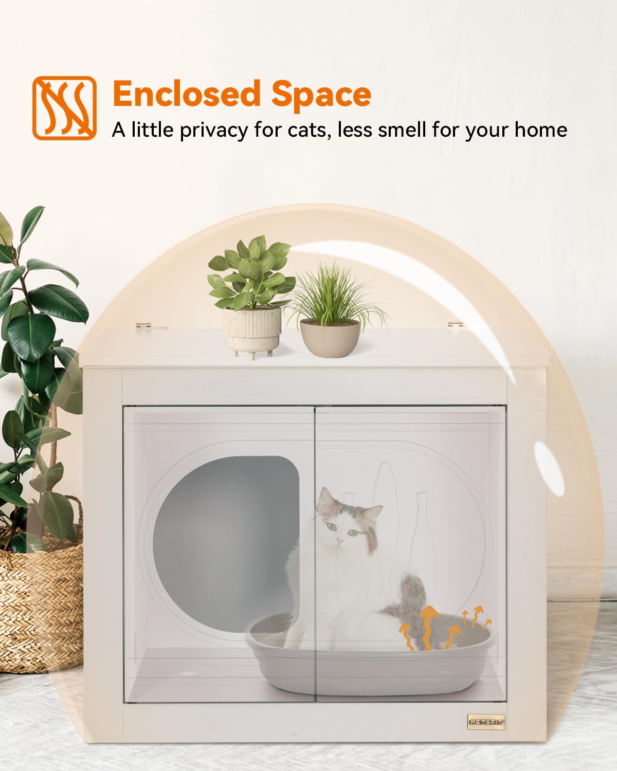 Petsfit Foldable Cat Litter Box Enclosure Furniture - No Assembly Needed, Multi-Functional Cat House & End Table, Fits Most Litter Boxes (White) | Perfect for Small Spaces, Living Rooms & Pet-Friendly Homes