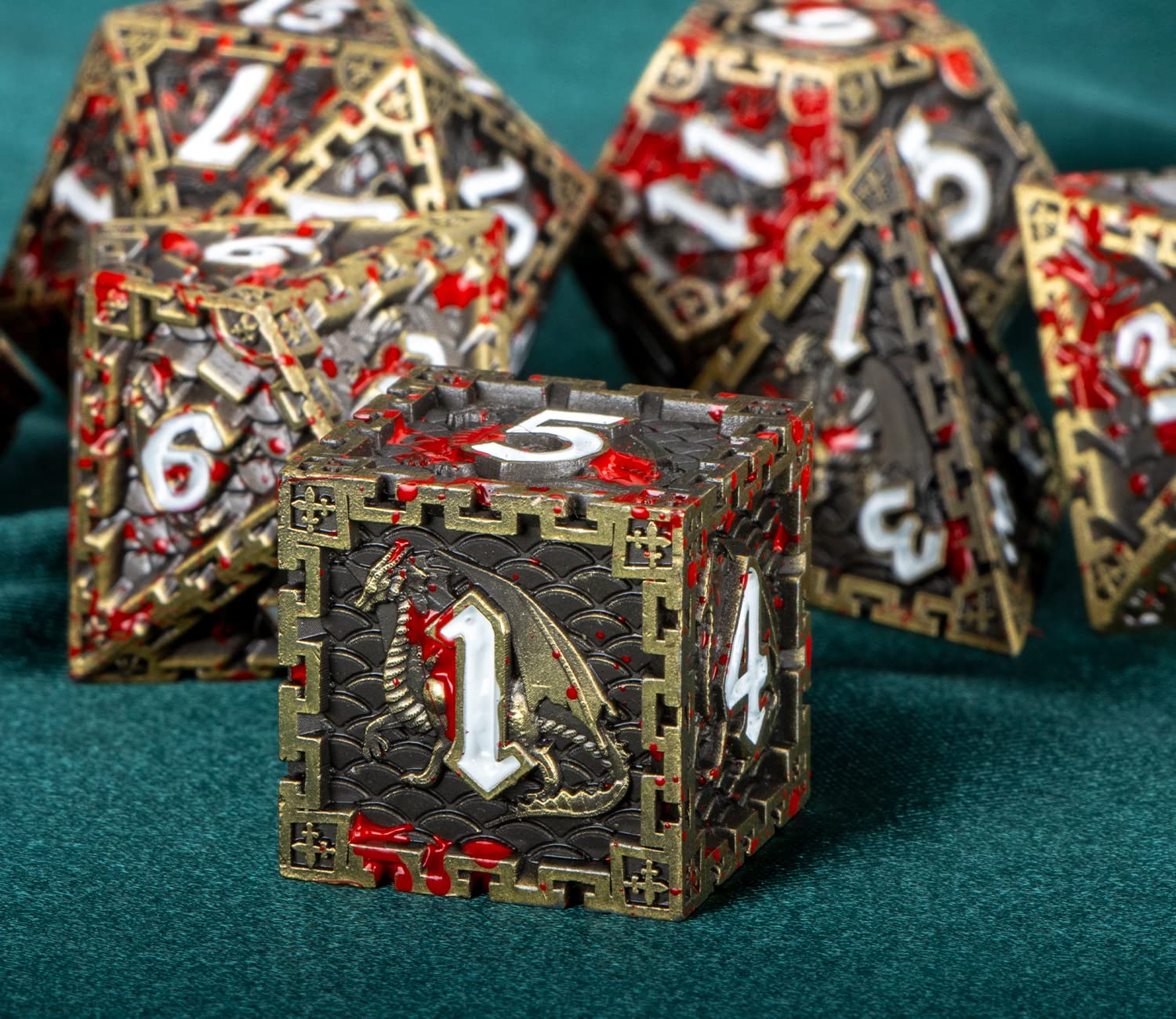 Premium Bronze Dragon Design Metal D&D Dice Set - Handmade Polyhedral Dice (D20, D12, D10, D8, D6, D4) with Gift Box for Dungeons & Dragons RPG, Tabletop Role Playing Games - Perfect for Fantasy Adventures, Campaigns & Collector Displays