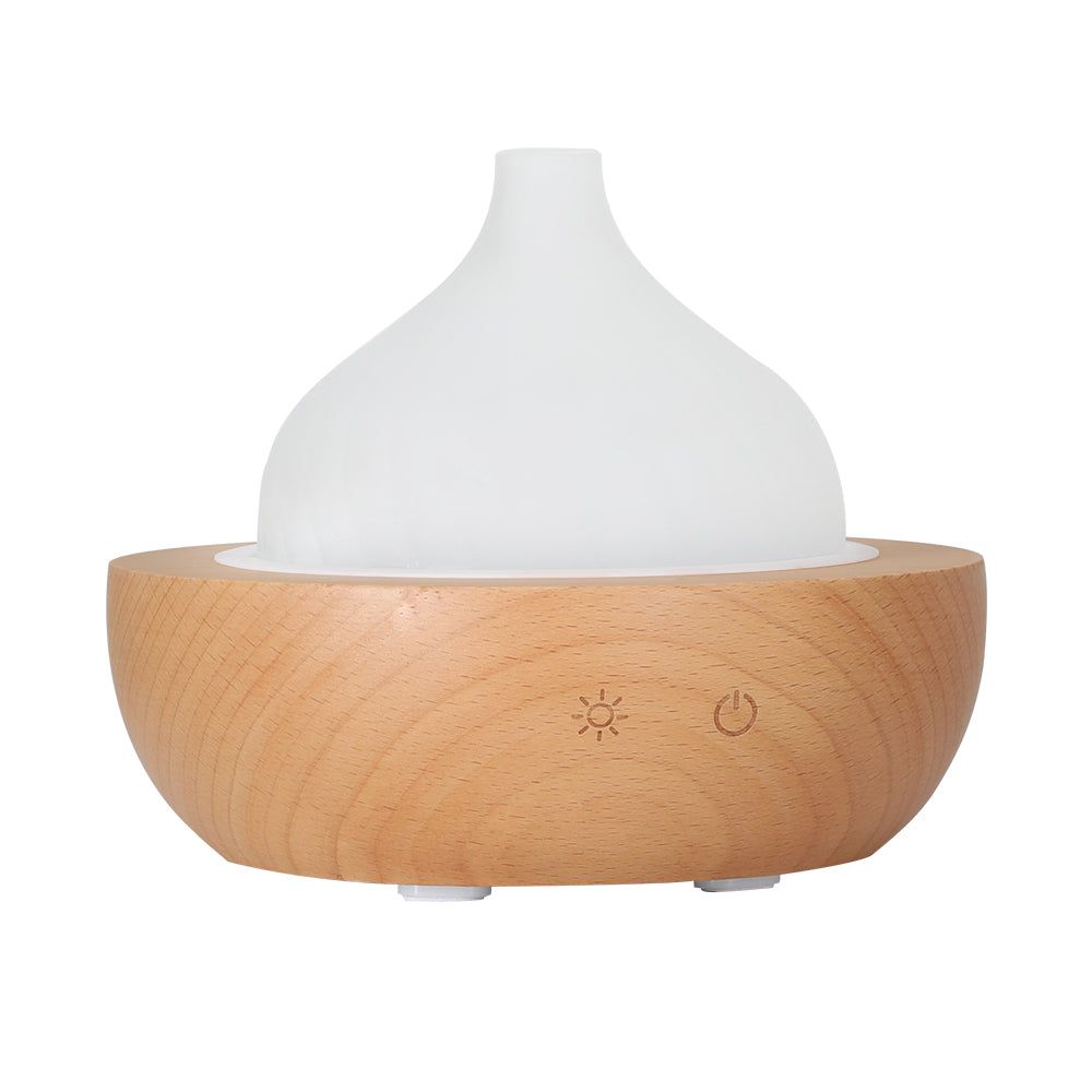 Devanti Ultrasonic Aromatherapy Diffuser with LED Lights - Essential Oil Humidifier for Home, Glass & Wood Design - Perfect for Relaxation, Yoga & Spa