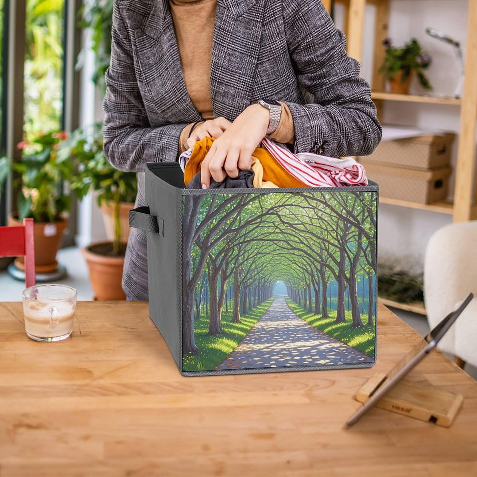 6PCS Foldable Storage Bins - Large Capacity Storage Boxes with Handles, Forest Oak Tree Printed Fabric Storage Cubes for Playroom, Office & Home Organization | Perfect for Toys, Books, Clothes & Household Items Storage