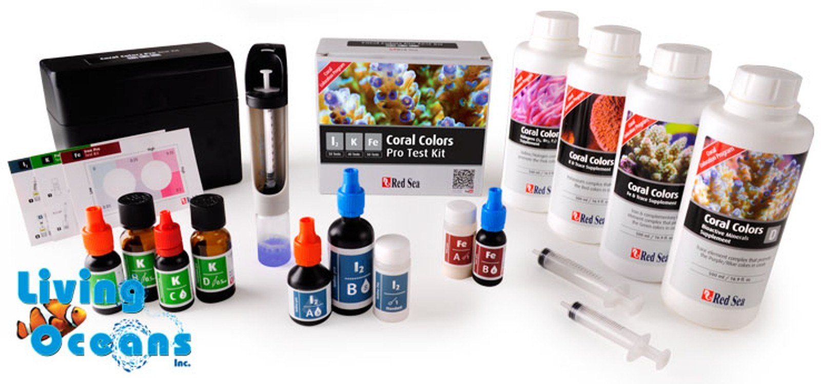 Red Sea Coral Colors Pro Saltwater Test Kit with 4x500ml Supplement Pack (A,B,C,D) - Accurate Water Testing for Marine Aquariums & Coral Reef Tanks