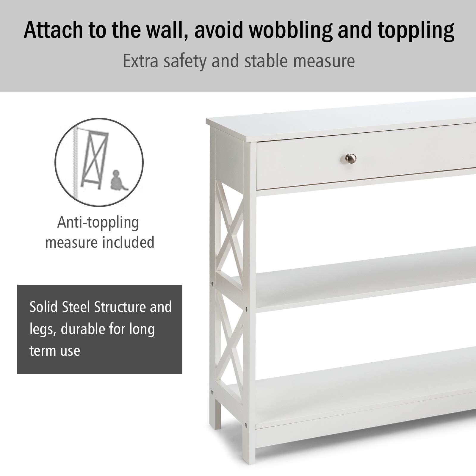 Giantex 3-Tier Console Table with 2 Drawers & Shelves, Modern Entryway Sofa Table with Spacious Desktop - Elegant Hallway, Living Room, Office Side Table (White) | Perfect for Small Spaces, Apartments & Home Décor