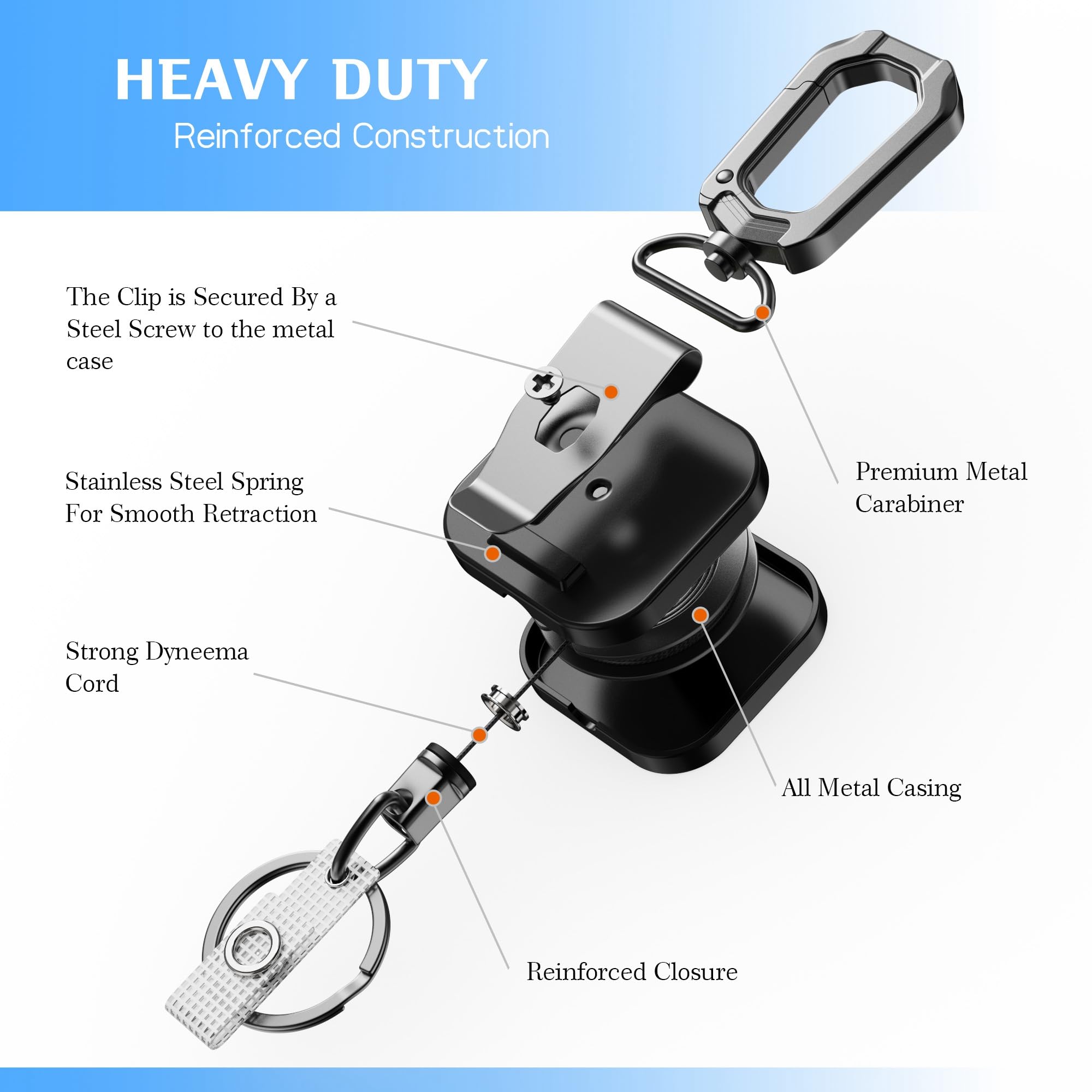 ELV Retractable ID Badge Holder - Heavy Duty Metal Retractable Keychain Badge Reel with Carabiner Belt Clip - 31