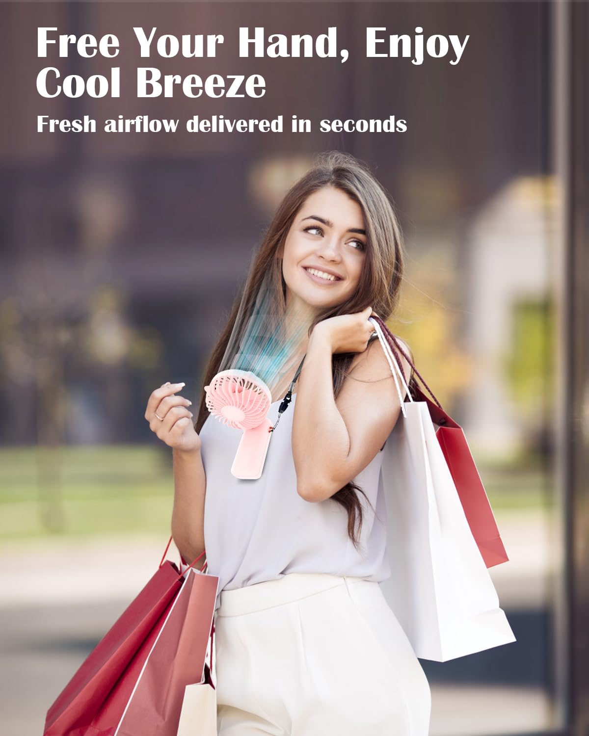 Portable Handheld Fan 4000mAh Rechargeable - Personal Mini Fan with LED Digital Display, 5 Speed Settings, 90° Adjustable, Ultra Quiet - Perfect for Travel, Office, Home, Gym & Outdoor Activities (Pink)