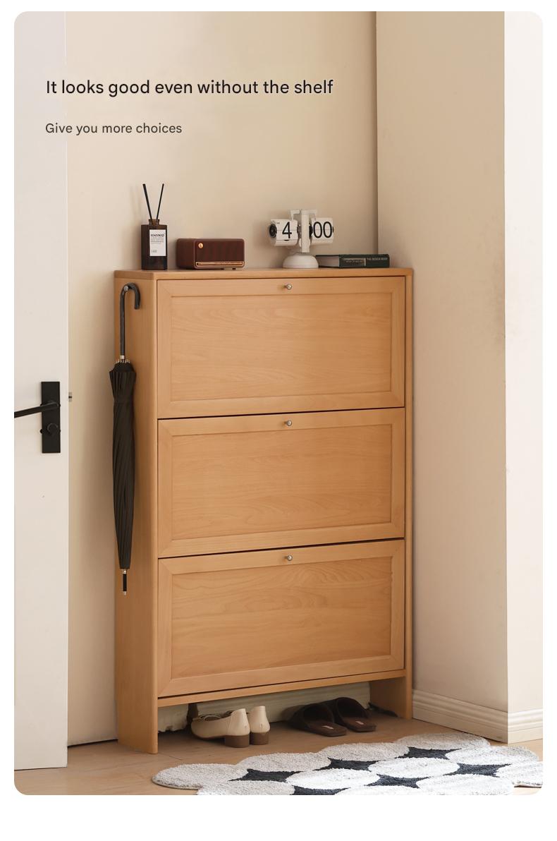 Beech Solid Wood Ultra Thin Flip Shoe Cabinet - Space Saving Shoe Storage for Entryway, Closet & Small Apartments