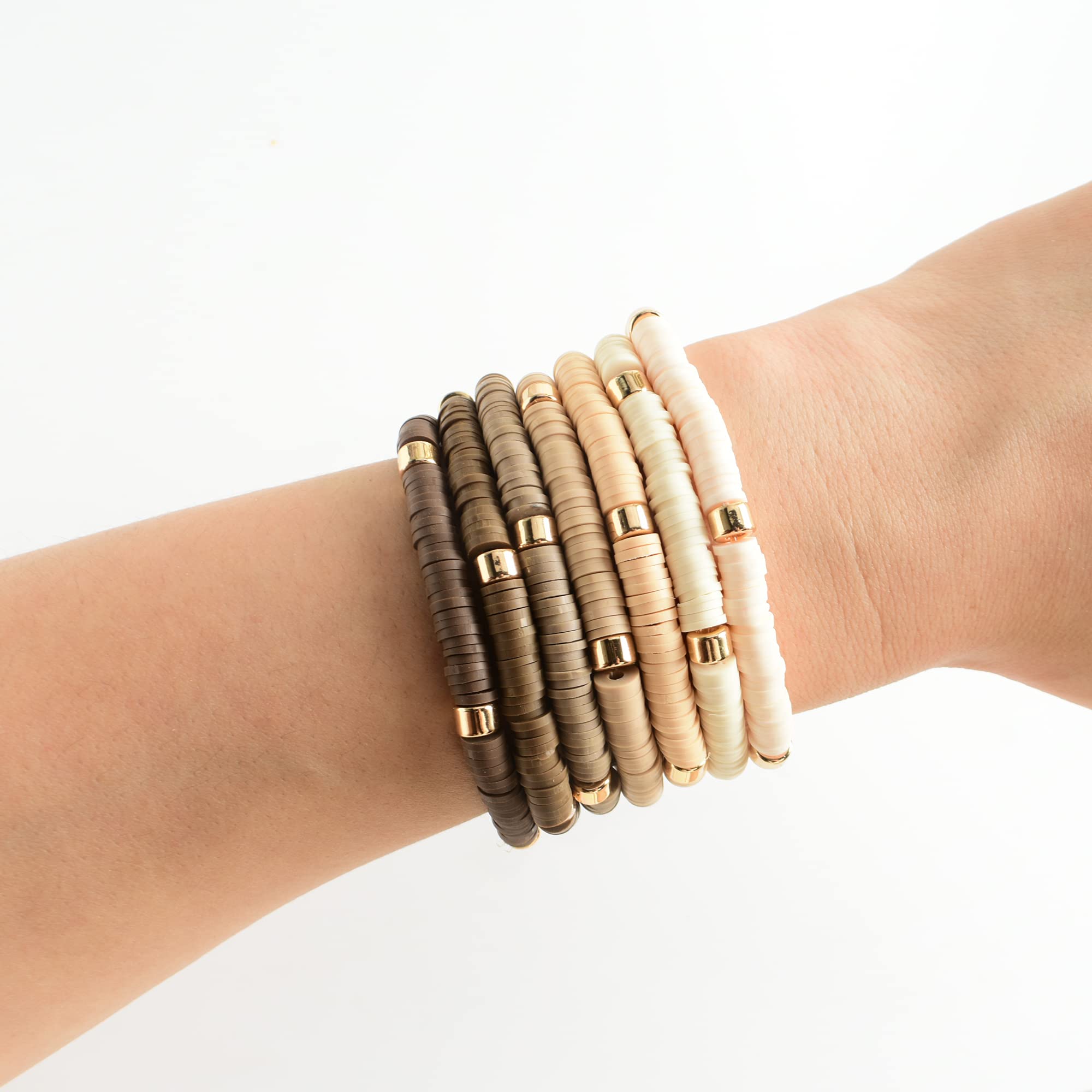 Colorful Heishi Clay Bead Bracelet Set for Women - Stackable Vinyl Disc Polymer Beaded Stretch Bracelets - Preppy Bohemian Summer Jewelry for Beach, Vacation & Everyday Wear