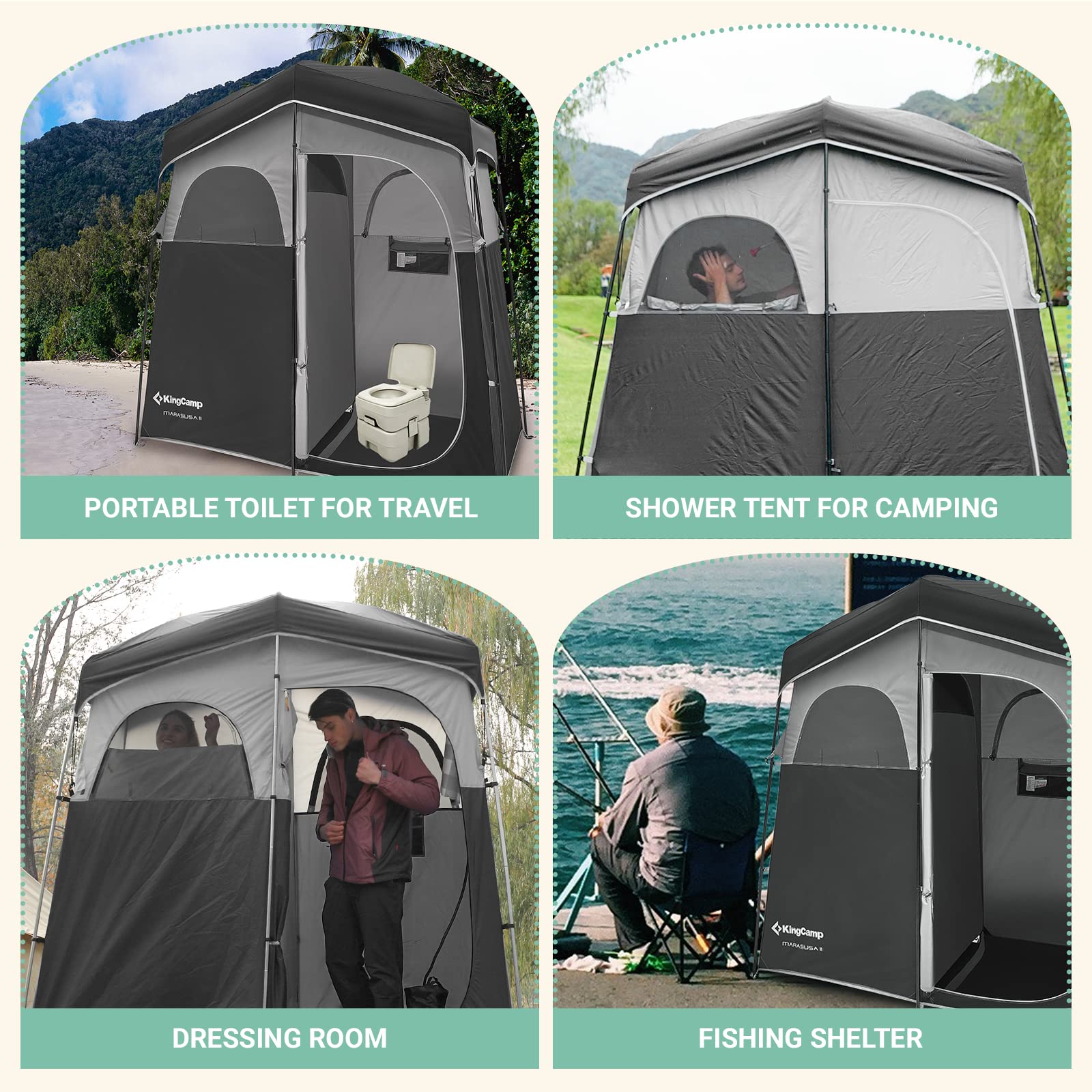 KingCamp Portable Outdoor Shower Tent with Waterproof Shower Bag - Ideal for Camping, Beach, Hiking & Backpacking Trips