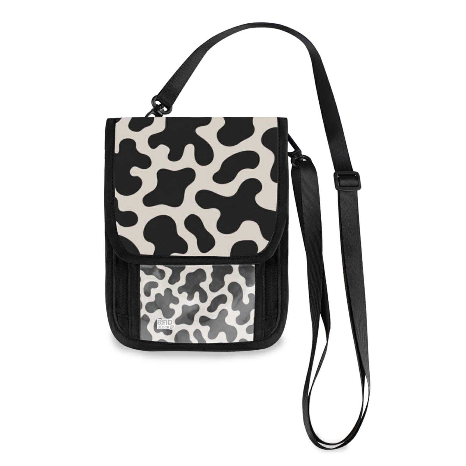 Black & White Cow Print Crossbody Phone Bag for Women - Travel & Daily Use