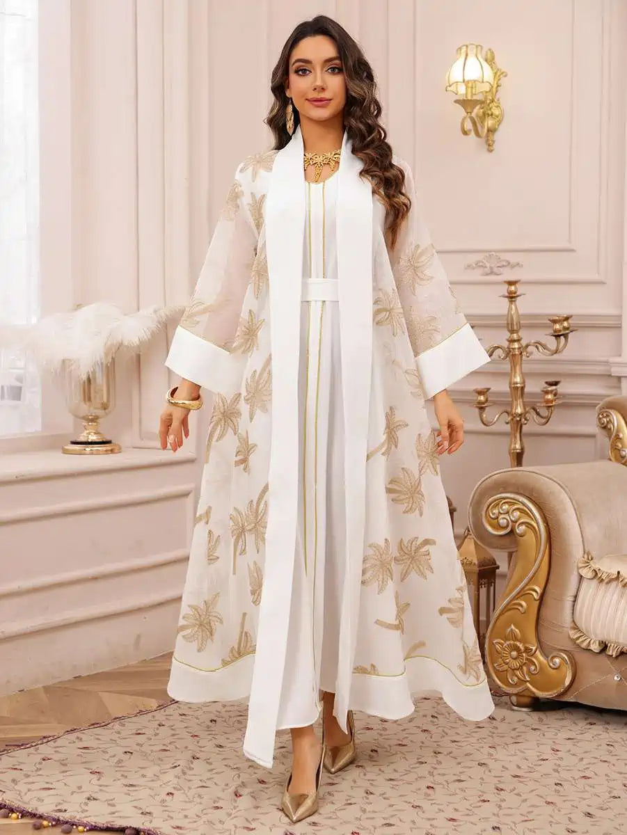 Urgarment 2 Piece Embroidered Eid Dress Set - Elegant Caftan Kaftan with Sleeveless Inner Dress #25481 | Perfect for Eid Celebrations, Weddings & Special Occasions