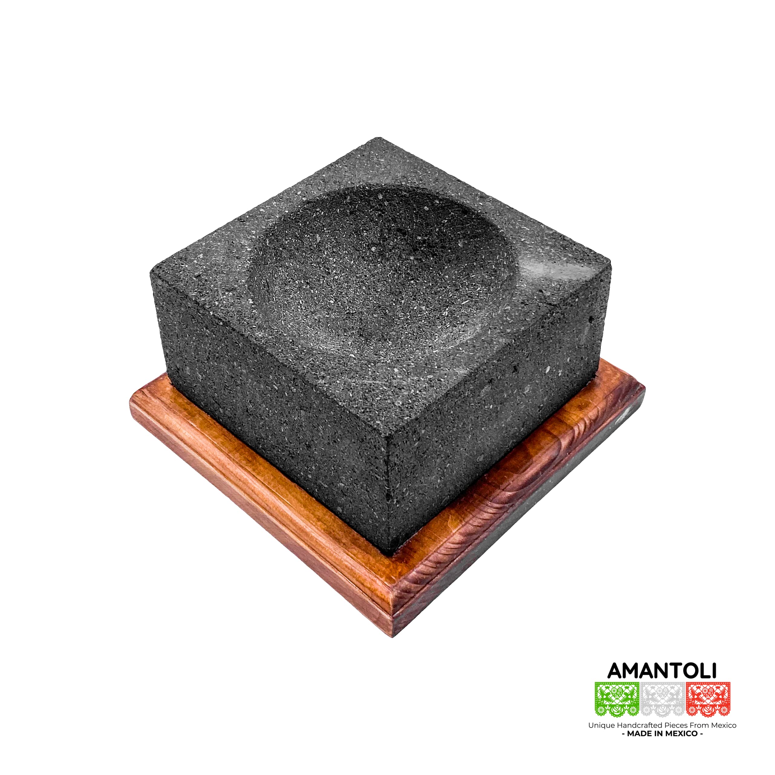 Handcrafted 6.5 Inch Mexican Lava Stone Molcajete Mortar & Pestle with Wooden Base - Authentic Volcanic Rock for Grinding Spices - Perfect for Making Guacamole, Salsa, Mexican Dishes & Kitchen Decor - Durable & Long-lasting Traditional Cookware (IXCHEL)