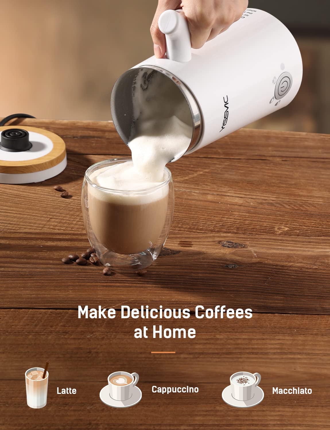 Electric Milk Frother & Steamer - Hot & Cold Milk Foam Maker for Cappuccino, Latte, Hot Chocolate - Perfect for Coffee Shops, Home Baristas & Breakfast Lattes