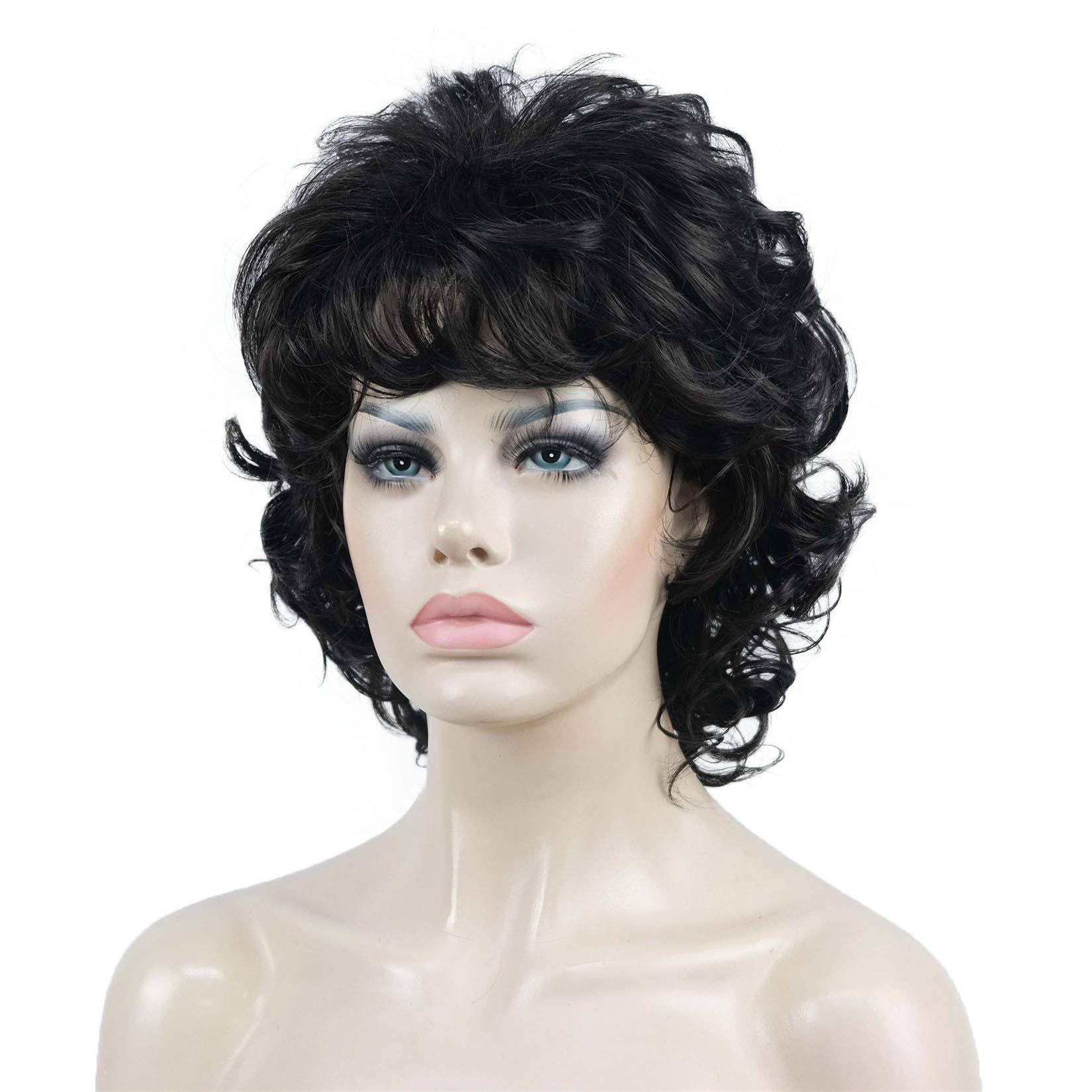 Aimole Short Curly Synthetic Wigs for Women - Heat Resistant Full Capless Wig - 2 Natural Black Colors - Perfect for Cosplay, Halloween, Daily Fashion & Special Occasions