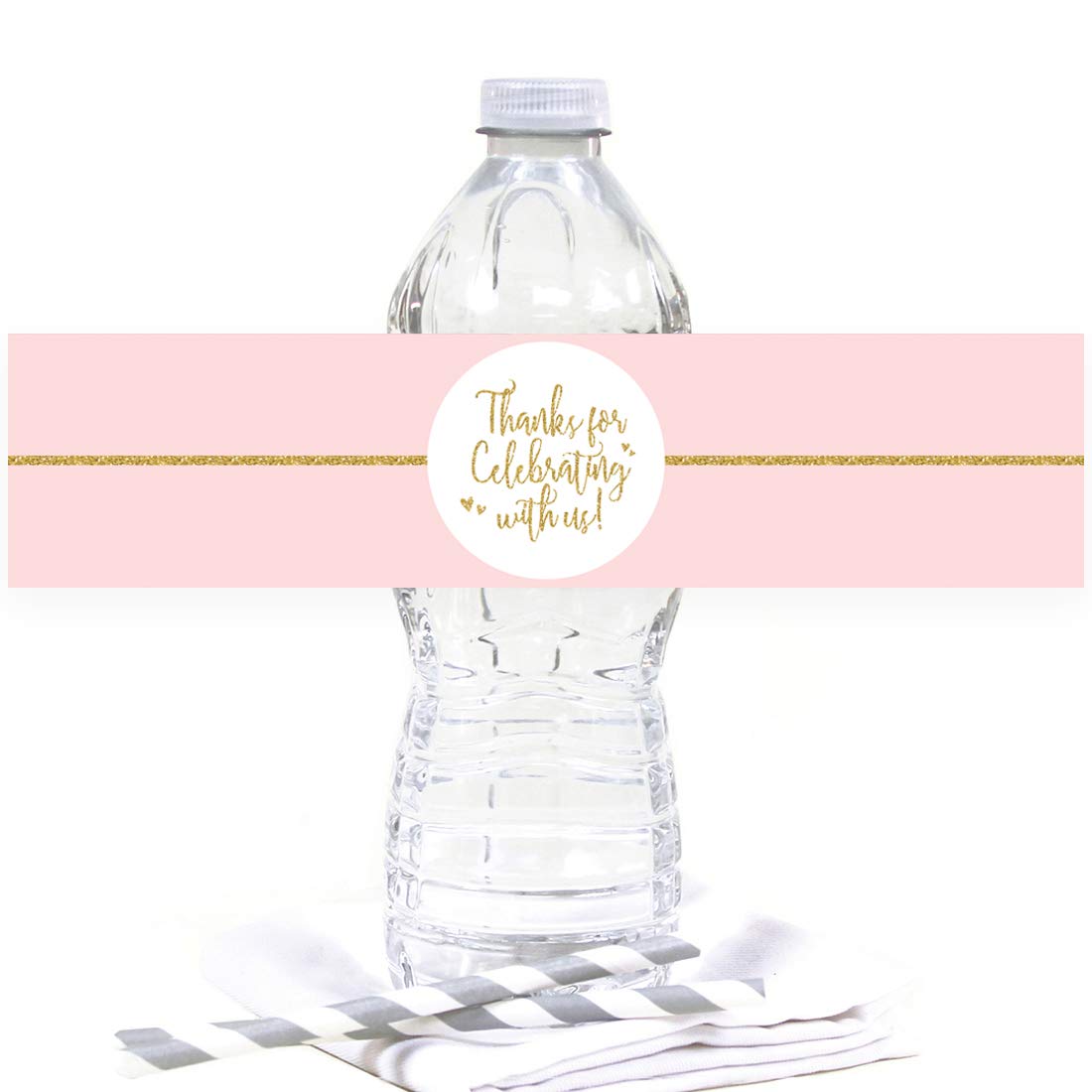 Blush Pink Gold Glitter Water Bottle Labels - 20-Pack Bridal Shower, Sweet 16, Wedding Stickers for Custom Drink Wraps | Perfect for Party Decorations, Baby Showers & Special Events
