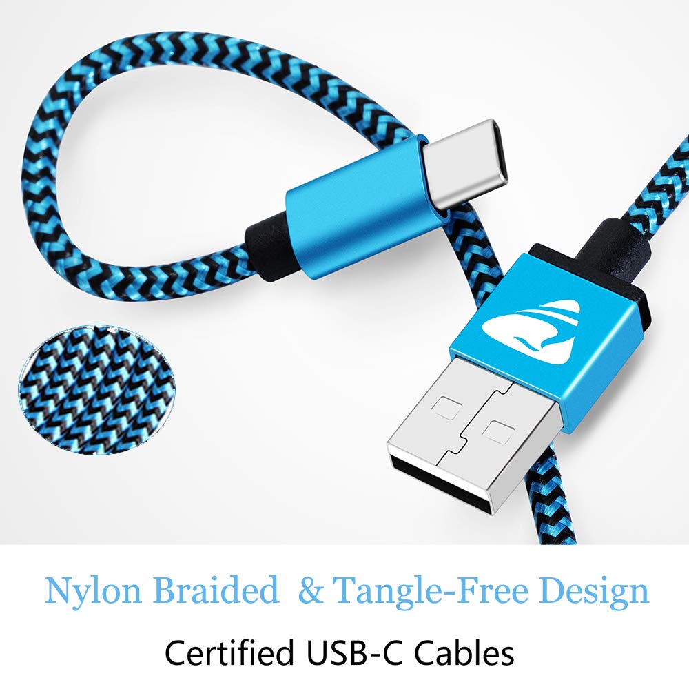 Aioneus 3Pack 6ft USB C to USB A Fast Charging Cable - 3A Braided Nylon Cord for Samsung Galaxy S22/S21/S20/S10/S9/A03s/A02s, Moto G7, LG Phones - Perfect for Home, Office & Travel Charging