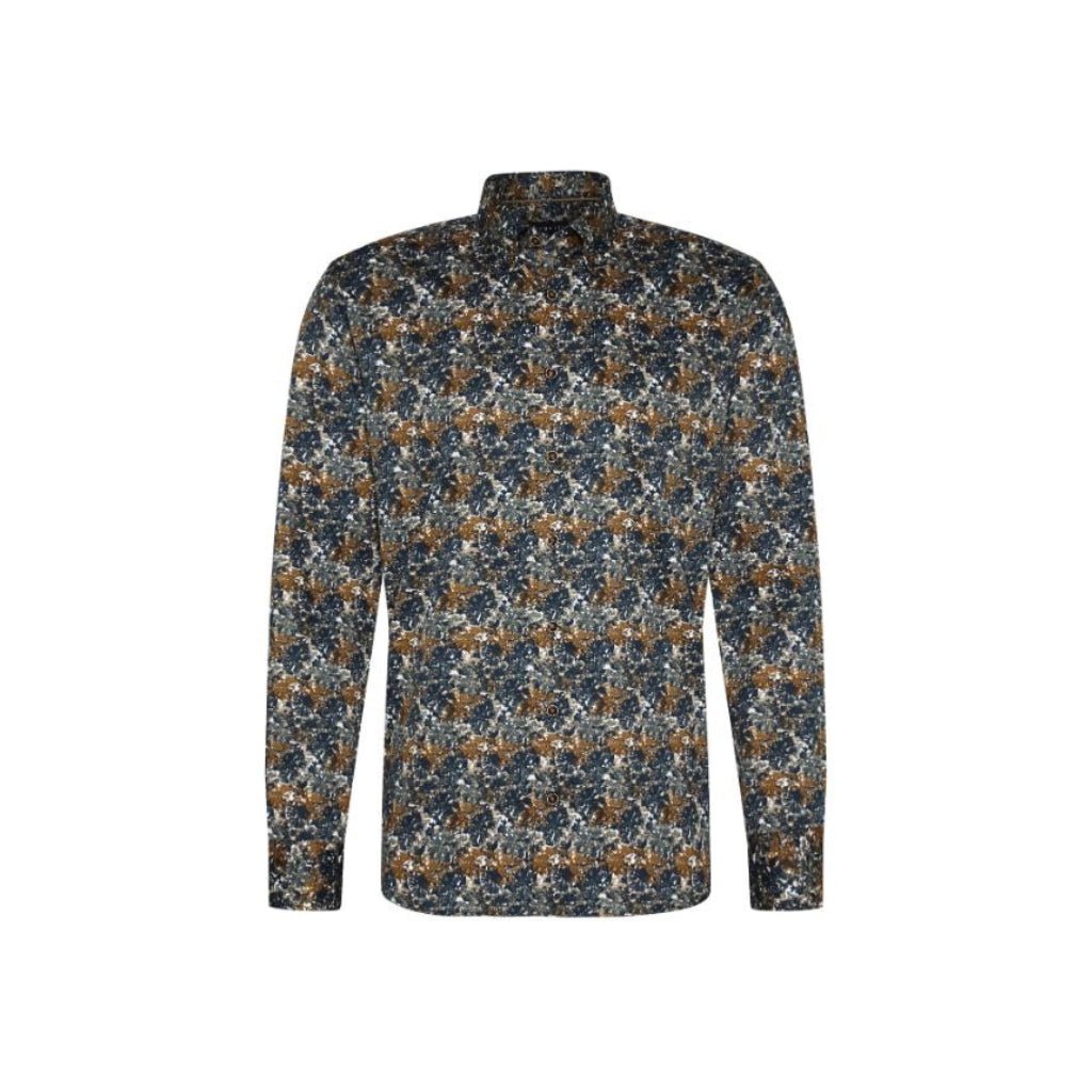 Bugatti Printed Long Sleeve Cotton Shirt for Men - Blue, Khaki & White Color Options - Comfortable Casual Wear for Office, Travel & Daily Outfits