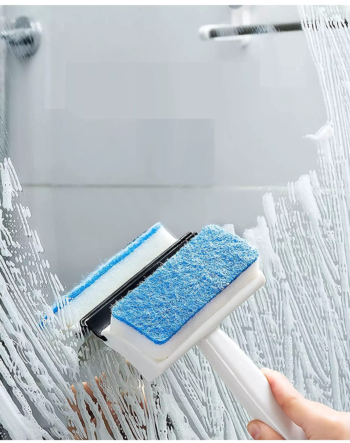 NG CREATION 2-in-1 Glass Cleaner - Double Sided Wiper Brush & Sponge for Mirrors, Tiles, Grout & Pots | Perfect for Kitchen, Bathroom & Car Window Cleaning