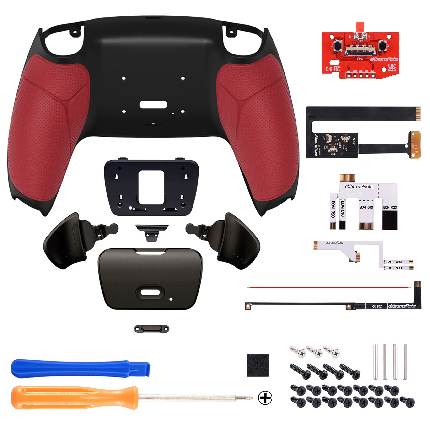 eXtremeRate Black Real Metal Buttons (RMB) RISE 2.0 Remap Kit for PS5 Controller BDM-010/020 - Rubberized Red Custom Gaming Buttons for Enhanced Gameplay & Competitive Edge