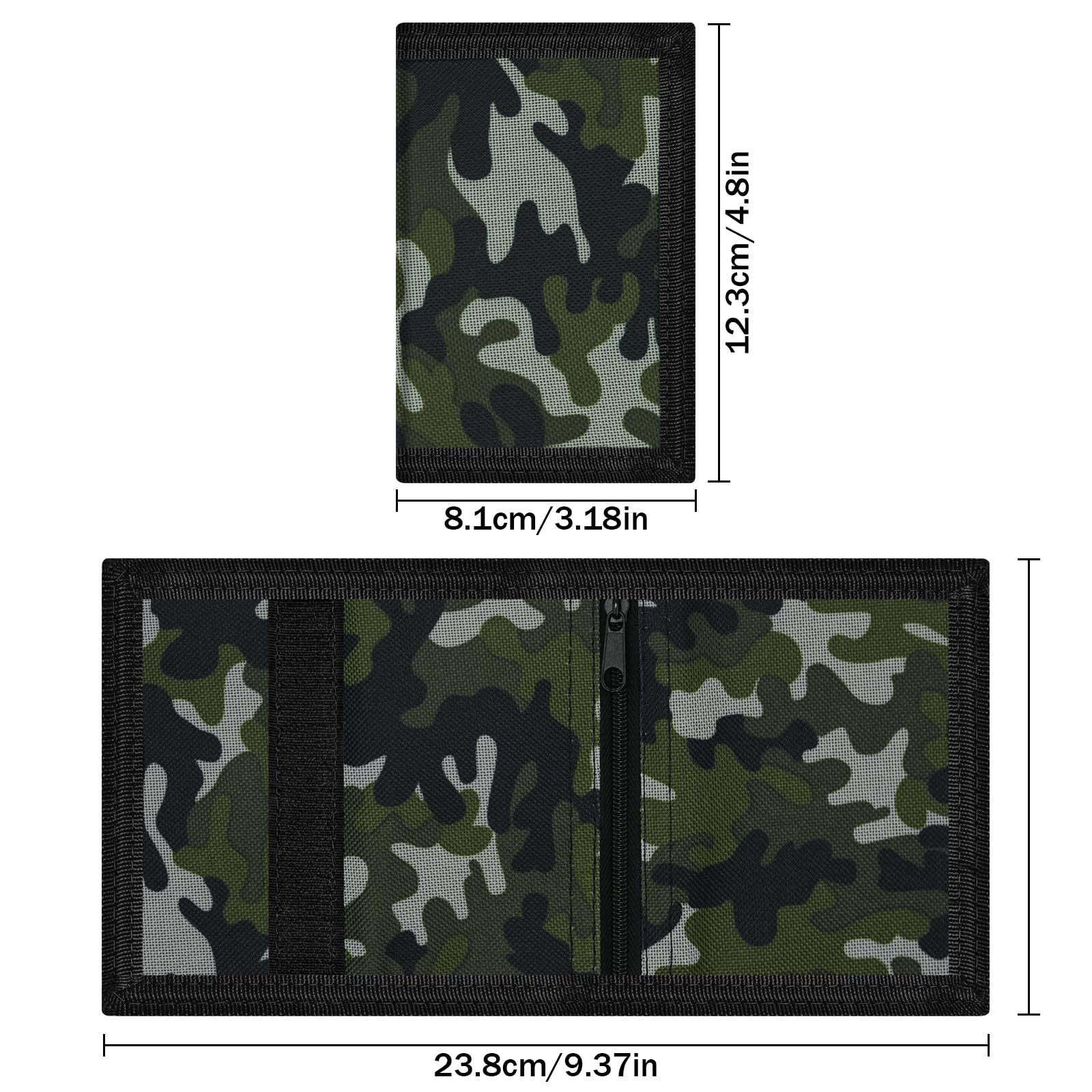 3 Pack Kids RFID Blocking Wallets - Cartoon Mini Trifold Coin Purses with Zipper & Magic Sticker, Camouflage Canvas Front Pocket Wallets for Boys & Girls - Perfect for School, Travel & Outdoor Activities
