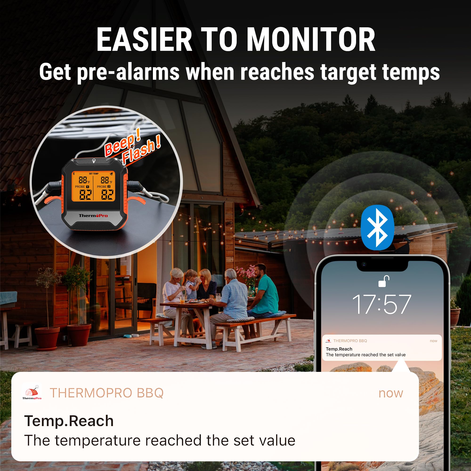 ThermoPro TP904 450 ft Wireless Meat Thermometer with Dual Probes - Bluetooth Digital Cooking Thermometer for BBQ, Oven, Smoker - Perfect for Grilling Chicken, Steaks, Poultry & Outdoor Cooking