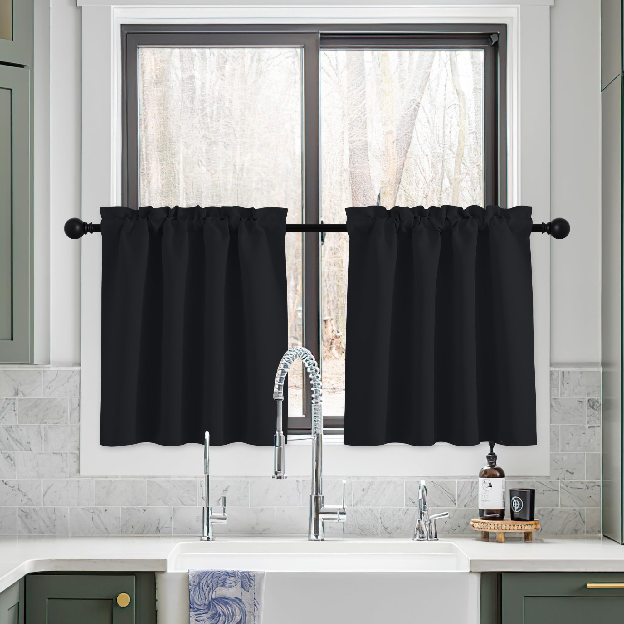 NICETOWN Blackout Window Curtains for RV, Camper & Home - Thermal Insulated, Energy Saving, Rod Pocket Design - Perfect for Bedroom, Kitchen, Living Room & Cafe Privacy - 1 Pair, 34