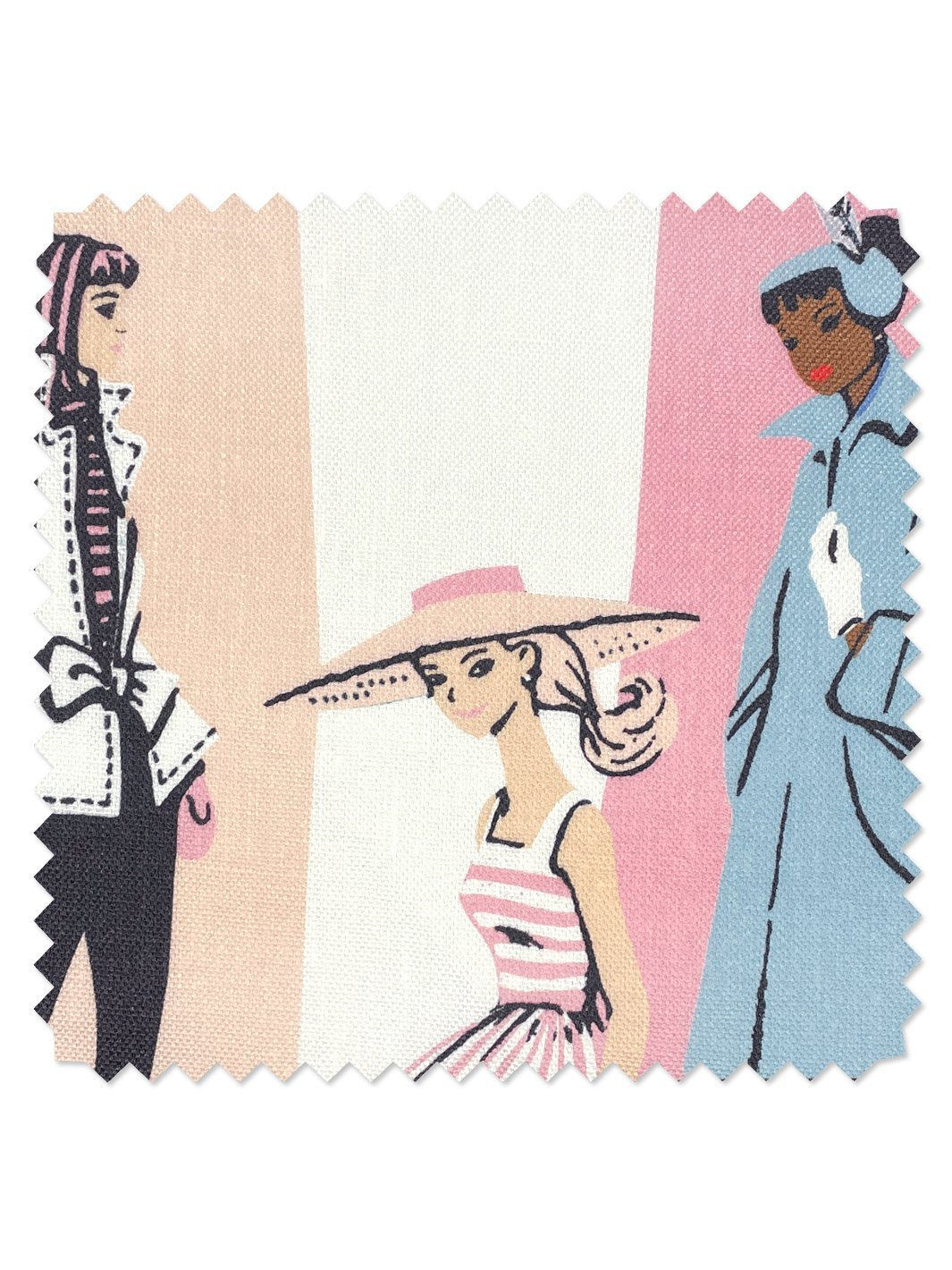 Barbie™ Mod Shapes Flax Linen Fabric - Navy & Pink - Perfect for DIY Fashion, Home Decor, and Crafting Projects