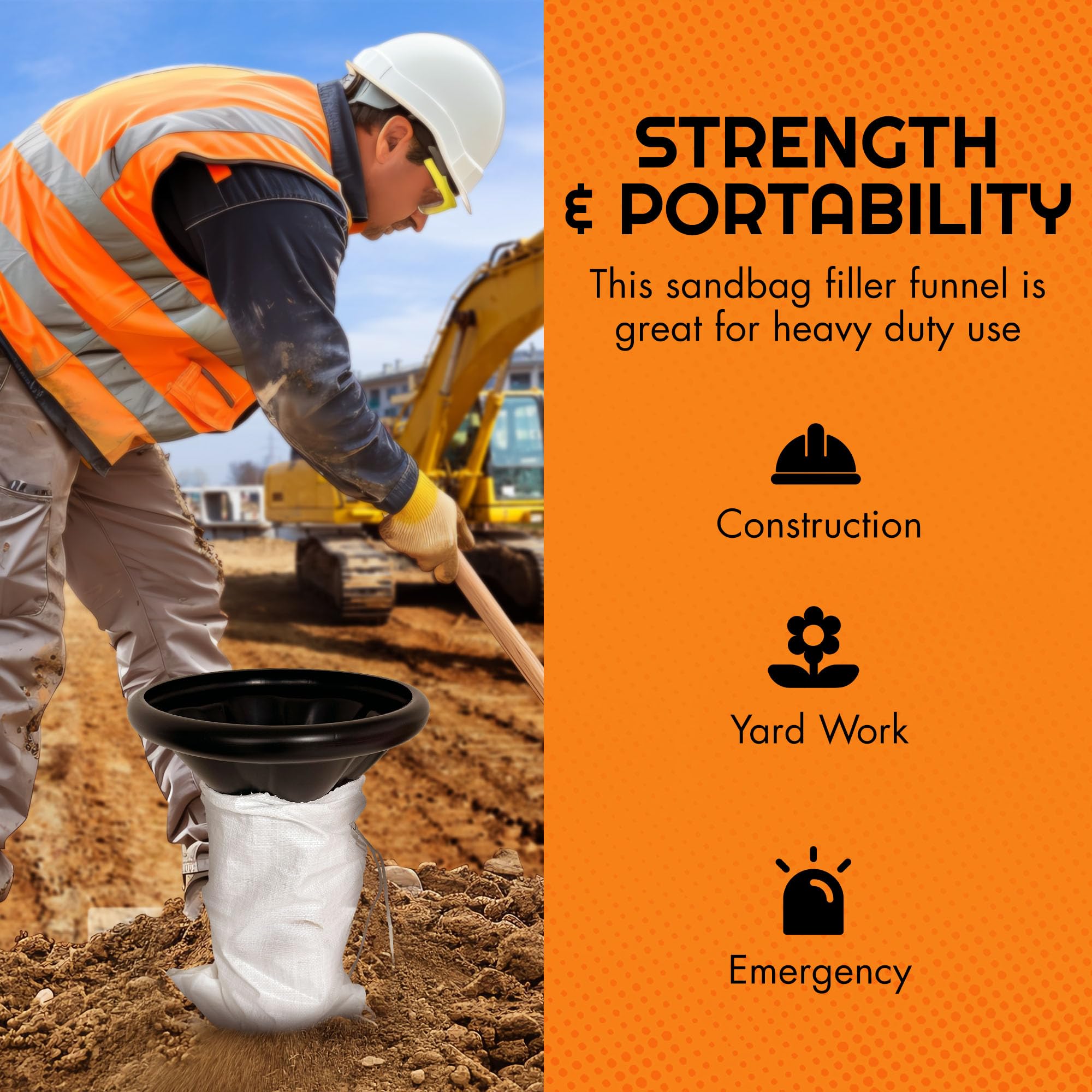 Heavy Duty Sandbag Filler Tool - Industrial Sand Funnel for Quick & Easy Manual Sandbag Filling - Durable Sand Bag Filler Stand for Flood Control, Construction & Emergency Preparedness