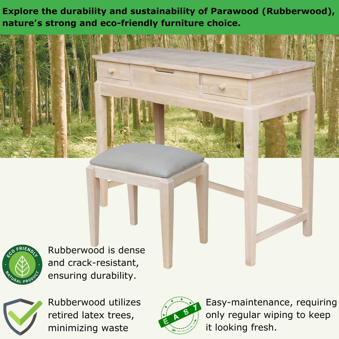 IC International Concepts Unfinished Vanity Table with Bench, 40.2