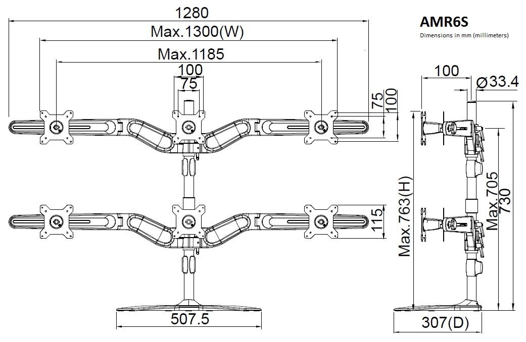 Mounts AMR6S: Heavy Duty Hex Monitor Mount Stand for 6 x 24