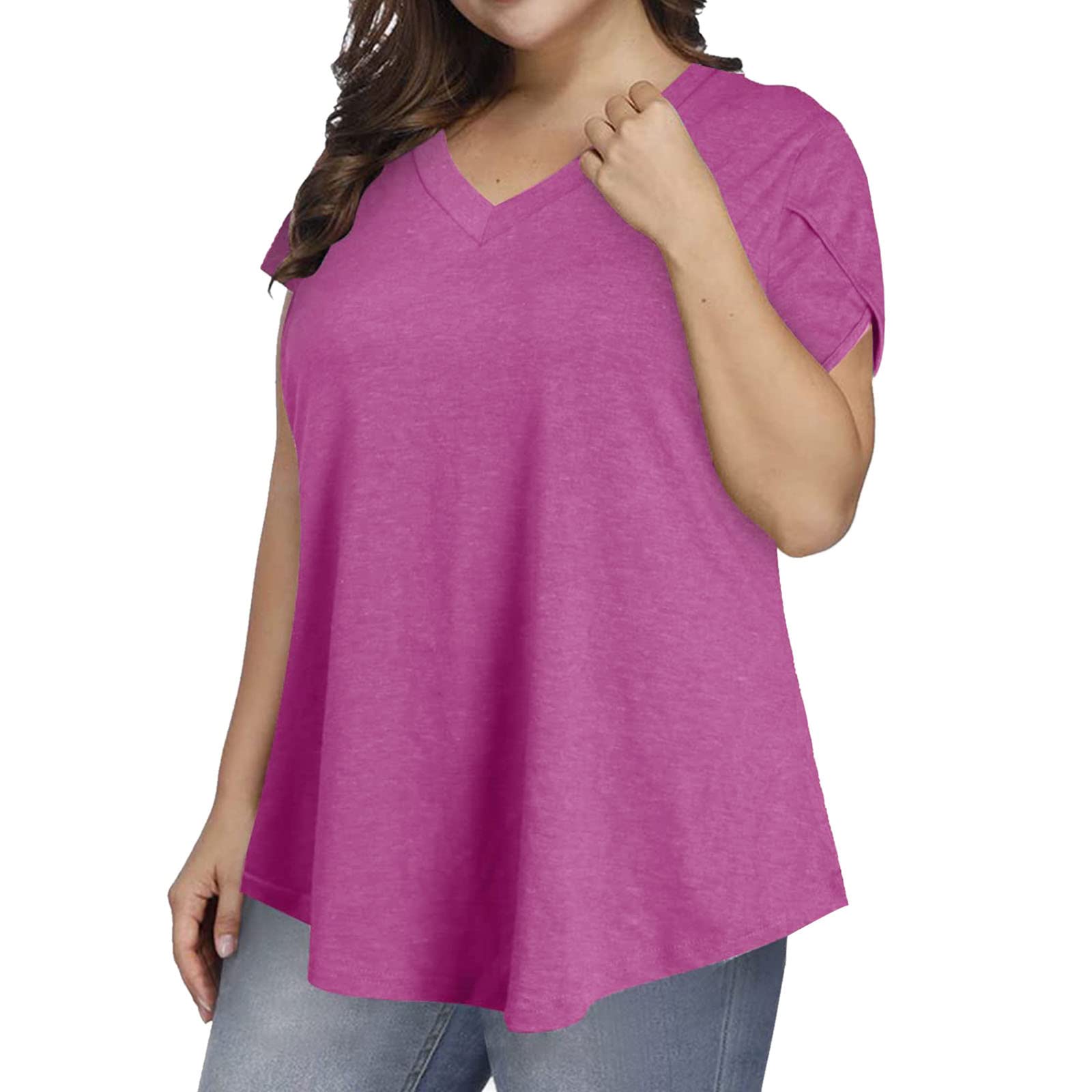 **Plus Size Women's Summer Tops - Petal Sleeve Casual T-Shirts & Short Sleeve Tunic Blouses in Blue Cotton | Perfect for Office, Outings & Casual Wear**