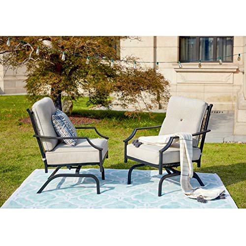 **Black Metal Rocking Patio Chairs with Padded Cushions - Outdoor Spring Motion Dining Set for Porch, Garden, Balcony - Perfect for Relaxing & Entertaining Guests**